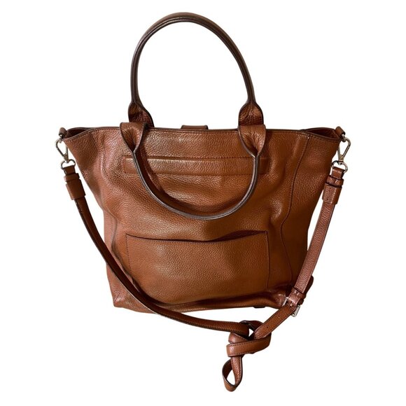 Kenneth Cole Brown Leather Tote Bag Leopard Print Lining & Detachable Strap - Picture 1 of 10